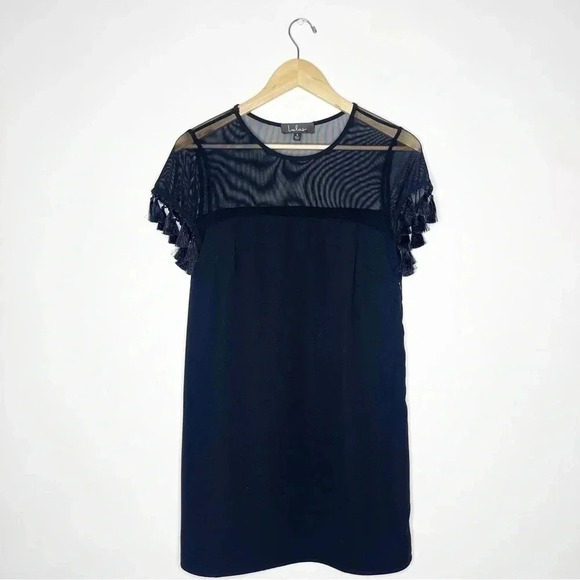 Lulus Small Black Short Sleeve Tassel Net Neckline Formal Party Dress Small - Picture 7 of 8